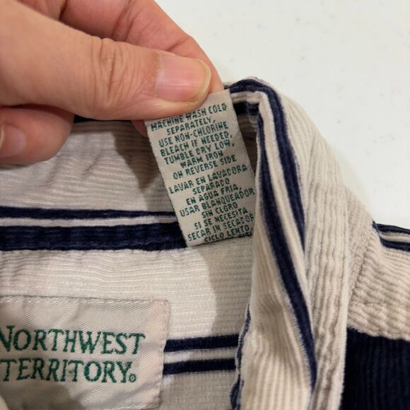 VTG 90s Northwest Territory Mens M Striped Navy Corduroy Button Up Shirt Dad Y2K - Picture 9 of 9